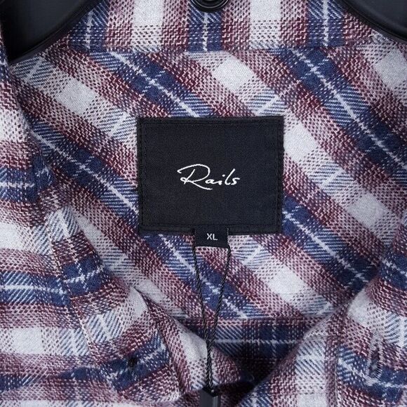 RAILS Mens Shirt XL Berry Grey Plaid Flannel Button Up Pocket FORREST $158 - Picture 6 of 9